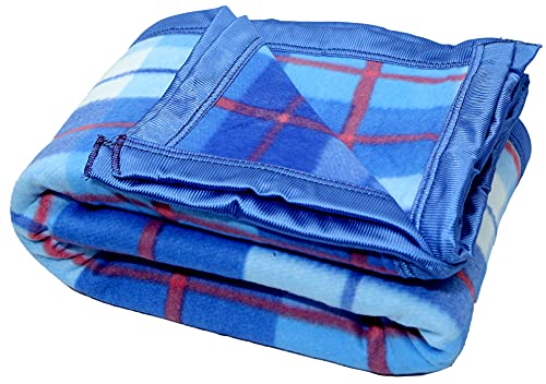 Image of Modern Check All Season Polar Fleece Single Bed Blanket, 60X90 Inches - Blue, 300 TC