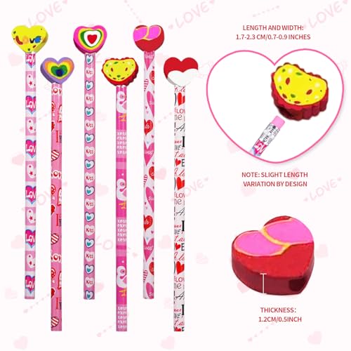 Set de 48 lápices de San Valentín con borradores miniatura 6