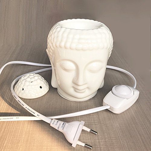 Moylor Porcelain Zen Buddha Head Status Electronic Essential Oil Warmer Scented Candle Tart Burner Night Lamp for Aromatherapy Spa Sleep Yoga - Thumbnail 3