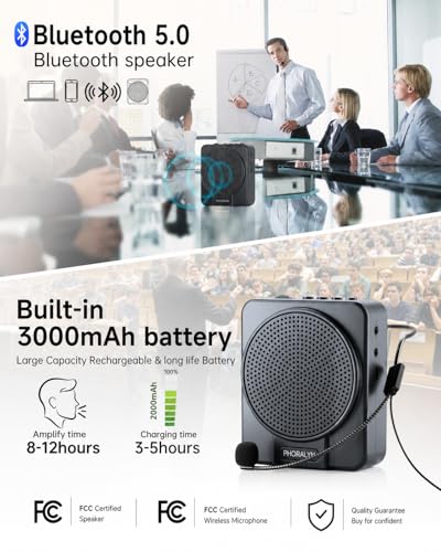 Image of Wireless Voice Amplifier for Teachers, Original Voice Speaker with Wire and Wireless Microphones, Portable Speaker Megaphone for Classroom, Training, Meeting, Instructors, Coaches, Games