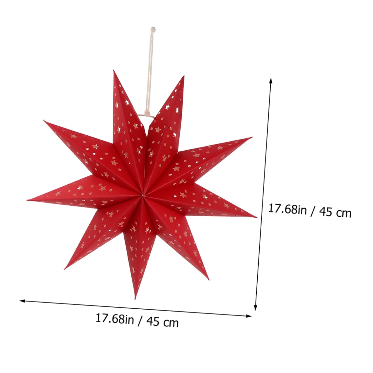Lanterne Di Carta A Stella A 9 Punte, Set Da 3 Pezzi - Decorazioni Natalizie Sospese, Rosse, 45x45x14 Cm