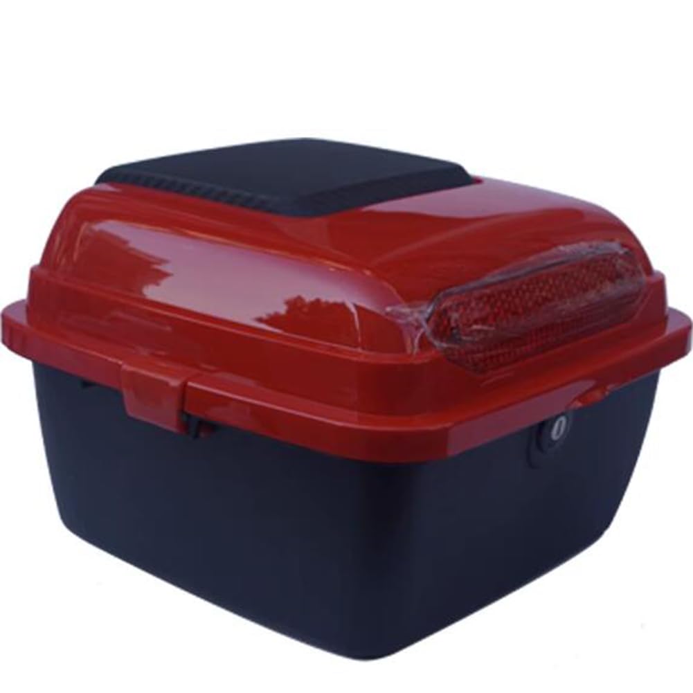 Baúl de motocicleta universal de 32L en color rojo con cerradura de seguridad y accesorios