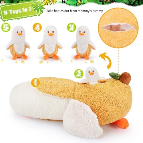 Image of Auspicious beginning 5 PCS Banana Duck Plush Stuffed Animal Family, 20'' Cute Banana Duck Mommy with 4 Baby Plushies Kawaii Plush Toy Birthday Gifts for Kids Boys Girls