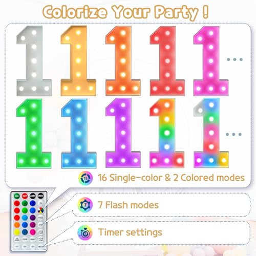 Image of Imprsv Colorful 4FT Marquee Numbers Light up Numbers 16 Birthday Decoration | RGB with Remote, Party Decorations Anniversary Wedding Decorations Assembly Required Foam Board 41 Pcs Accessory Set