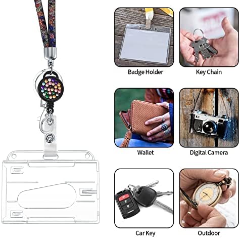 Lanyard with Card Holder, Crystal Lanyard with Transparent ID Card Holder, Waterproof Keyring Badge Holders and Retractable Neck Strap Lanyard for Keys Pass ID Card - Colorful Black