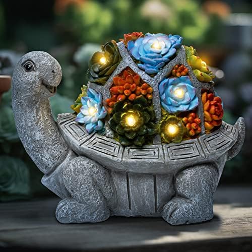 Solar Turtle Garden Decor for Outside - Easy-to-Install Solar Turtles for Outdoors, Turtle Garden Statue with 7 LED Lights, Outdoor Decorations for Patio - 7.68 x 5.91 x 9.84 Inches, Orange