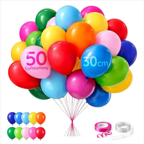 ZENO Bunte Luftballons 50 Stück Latex Luftballons 30 cm Für Geburtstag Kindergeburtstag & Party Für Helium geeignet