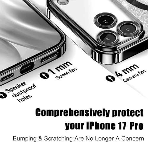 Image of Misscase for iPhone 17 Pro Case Compatible with MagSafe,Built-in Camera Lens Protector Full Protection Soft TPU Anti-Scratch Anti-Fingerprint Magnetic Glitter Slim Case Cover 6.3 inch Black