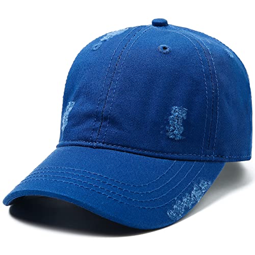 Jastore Kids Boys Girls Distressed Baseball Hat Versatile Washed Hat Soft Cotton Baseball Cap With Ponytail (Royal Blue, 4-9 Years) #TOP16