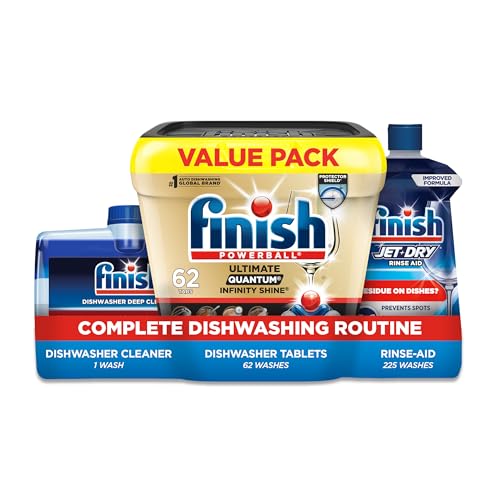 Finish Ultimate Quantum Deep Clean Bundle - Ultimate Dishwasher Detergent Pods (62ct), Jet Dry Rinse Aid (23oz) for Residue & Hard Water, Dishwasher Cleaner (8.45oz) For Grease & Limescale - image 1