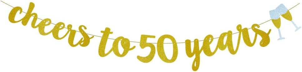 GOER Gold Glitter cheers to 50 years Champagne Glasses Banner for 50th Birthday Party Decorations