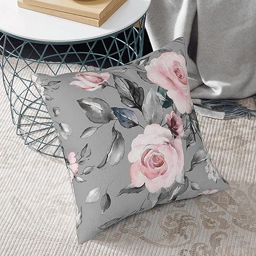 Coussin velours côtelé fleurs et feuilles, texture douce pour décoration maison