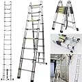 Telescopic Telescoping Extension Ladder 16.5FT Aluminum Alloy Extendable Lightweight Ladder Safety Multi-Purpose Straight Ladder Folding A-Frame Ladder Anti-Slip Pedal, One-Button Inward Retraction