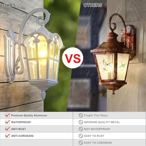 Outdoor Wall Lights for Porch, Patio, Yard - 17.1'' H White Exterior Wall Lighting Fixtures, Waterproof & Anti-Rust Outside House Light Wall Mount Lantern Sconce