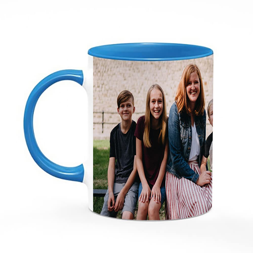 Personalised with Multi Photo Collage Mug Memorable Gift for Family,Friends,Birthday, Coffee, Tea, Inside Coloured Mug. (1 Photo, Blue)