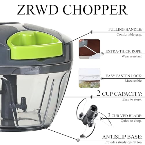 Manual-Food-Processor-Vegetable-Chopper-Small-Hand-Pull-String-Garlic-Onion-Cutter-for-Veggies-Ginger-Fruits-Nuts-Herbs-etc-BPA-Free-Food-Safe-Material-400ml-Gray