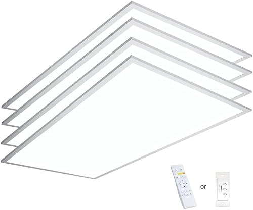 Paquete de 4 luces LED de 2 x 4 pies, eSenLite, 60 W, 6300 lúmenes, 3000-5000 K ajustable, 0-10 V regulable, control remoto, 24 x 48 pulgadas, luz