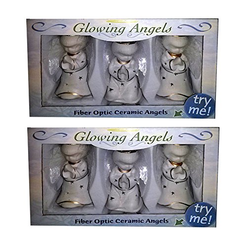 Glowing Angels Fiber Optic Ceramic Angels Set of 6 Ornaments