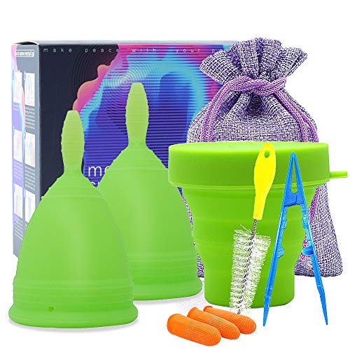 SPEQUIX Menstrual Cup Authentic Original Cups Set of 2 with Collapsible Sterilized Silicone Cup - Small & Large - Heavy or Sensitive Flow (Green)