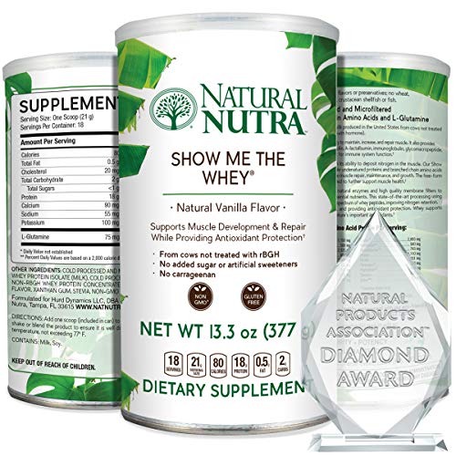 Natural Nutra Grass Fed Vanilla Show Me The Whey Protein Isolate Powder, Muscle Supplement Support, Bone Health, Improve Metabolic Activity, Blood Circulation, Gluten Free, Sugar Free, Non GMO, 13.3oz