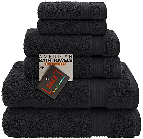 American Bath Towels 100% Cotton 6 Piece Turkish Towel Set, Ultra Soft Absorbent Bathroom Towels, 2 Bath Towel 2 Hand Towels 2 Washcloths, Black
