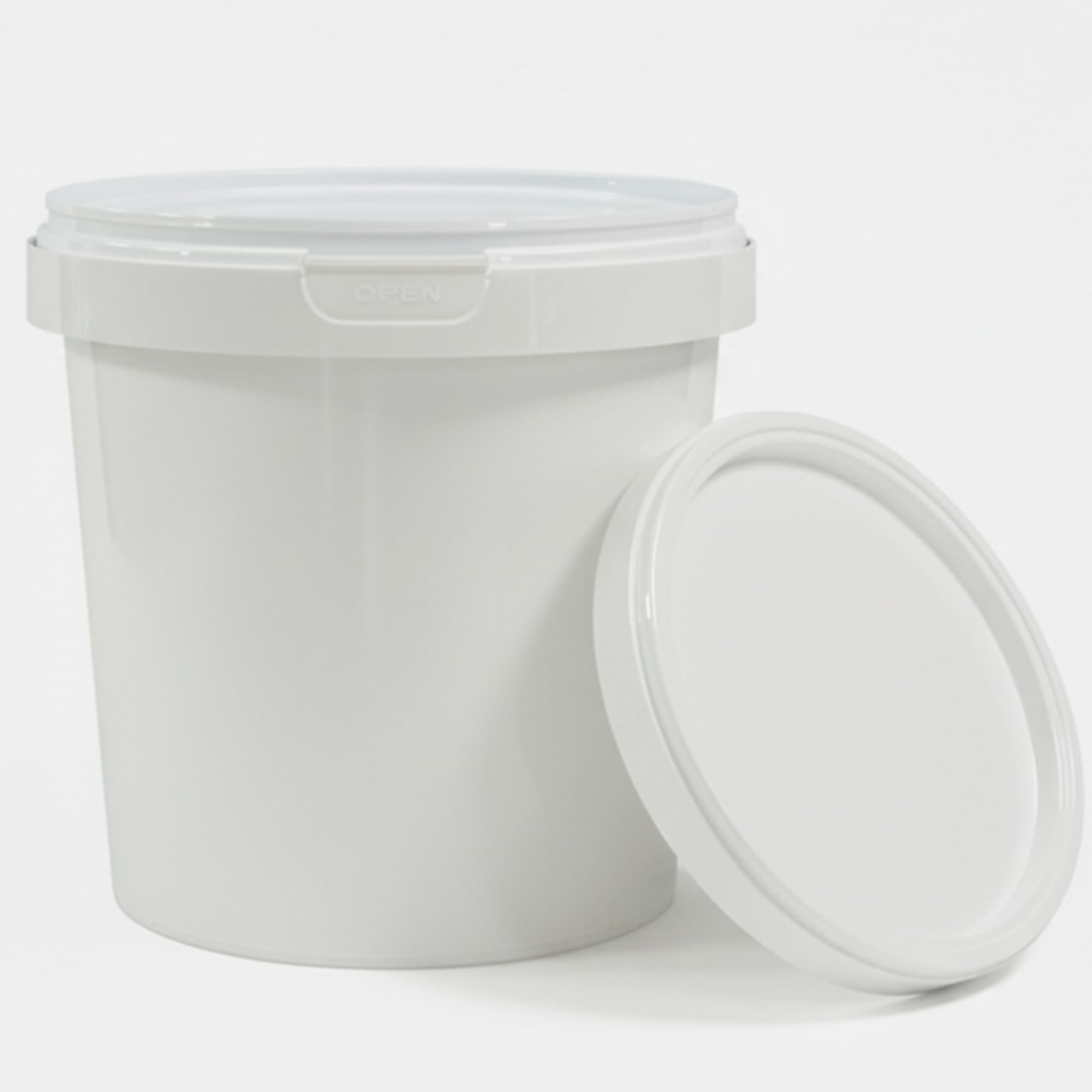 1L White Plastic Bucket with Lid – Food Grade Empty Container for Storage, Paint, Kitchen, DIY, Crafts, Cleaning, Jam, Honey, Small Liquids, Sauces & Condiments (Pack of 10)
