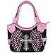 Western Style Rhinestone Cross Studded Laser Cut Wings Tooled Leather Purse Women Handbags Country Shoulder Bag Wallet Set (Black/Pink Set)