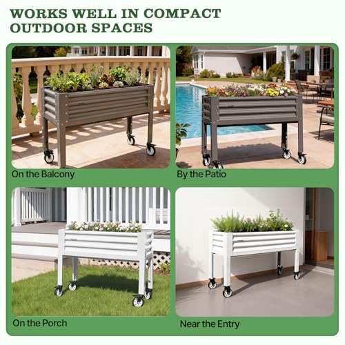 Image of Anleolife Rolling Elevated Raised Garden Bed with Wheels, Quartz Grey