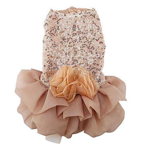 Dog Dress Pet Small Dog Clothes Sequin Silky Tutu Puppy Costume Dog Princess Elegant Skirt Wedding Costume(Gold-M) #TOP1