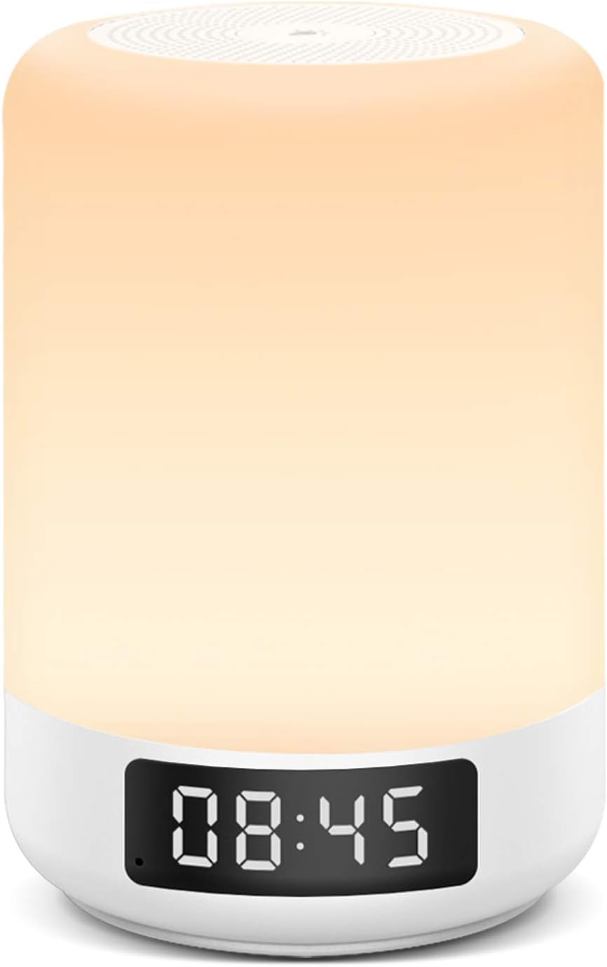 Touch Control Beside Lamp with Wireless Bluetooth Speakers, Yuanguo Wake Up Light Alarm Digital Clock Lamp with LED Dimmable Color Changing Night Mood Lights, Gift for Children, Family, Friends