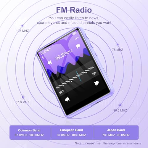 MP3 Player Bluetooth 5.3, SWOFY 64GB Mp3 Music Player with Touch Screen, Portable Digital Audio Player with HD Speaker FM Radio, Support up 128GB Purple