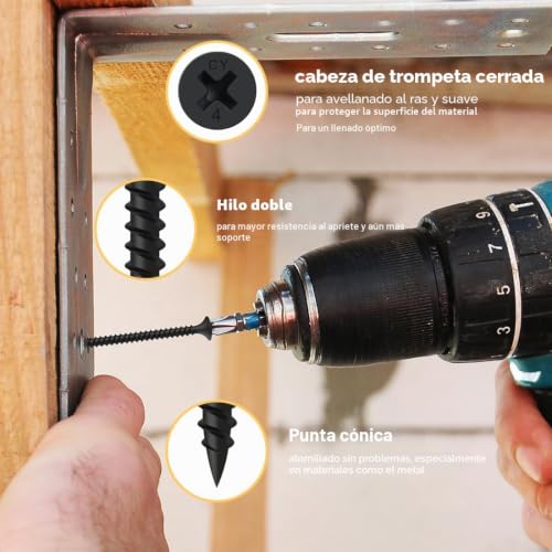 Miniatura 4 de Boumvid Tornillos Negros Para Paneles De Yeso M3.5 X 16 Mm, 200 Piezas Tornillos Instalación De Paneles De Yeso En Madera, Pladur Autorroscantes Cabeza Avellanada Phillips Autorroscante Tornillos