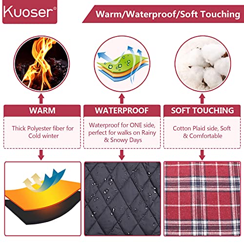 Kuoser Warm Dog Coat, Reversible Dog Jacket Waterproof Dog Winter Coat British Style Plaid Dog Clothes Pet Dog Cold Weather Coats Cozy Snow Jacket Vest For Small Medium Large Dogs Red Xs #TOP2