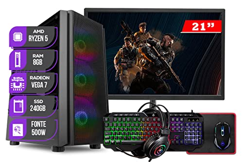 PC Gamer Completo Mancer, AMD Ryzen 5 4600G, Vega 7, 8GB DDR4, SSD 240GB, Fonte 500w 80 Plus