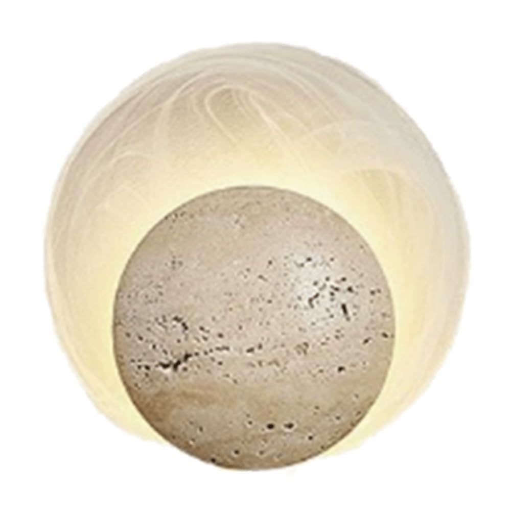 SHUANGZ Yellow Travertine Wall Sconce, Natural Stone Lampshade, LED Warm Wall Sconce with Glass Shade for Bedside,Balcony, Corridor, Bedroom, Living Room,Stairway Stone Wall Lamp - Warm Fixture