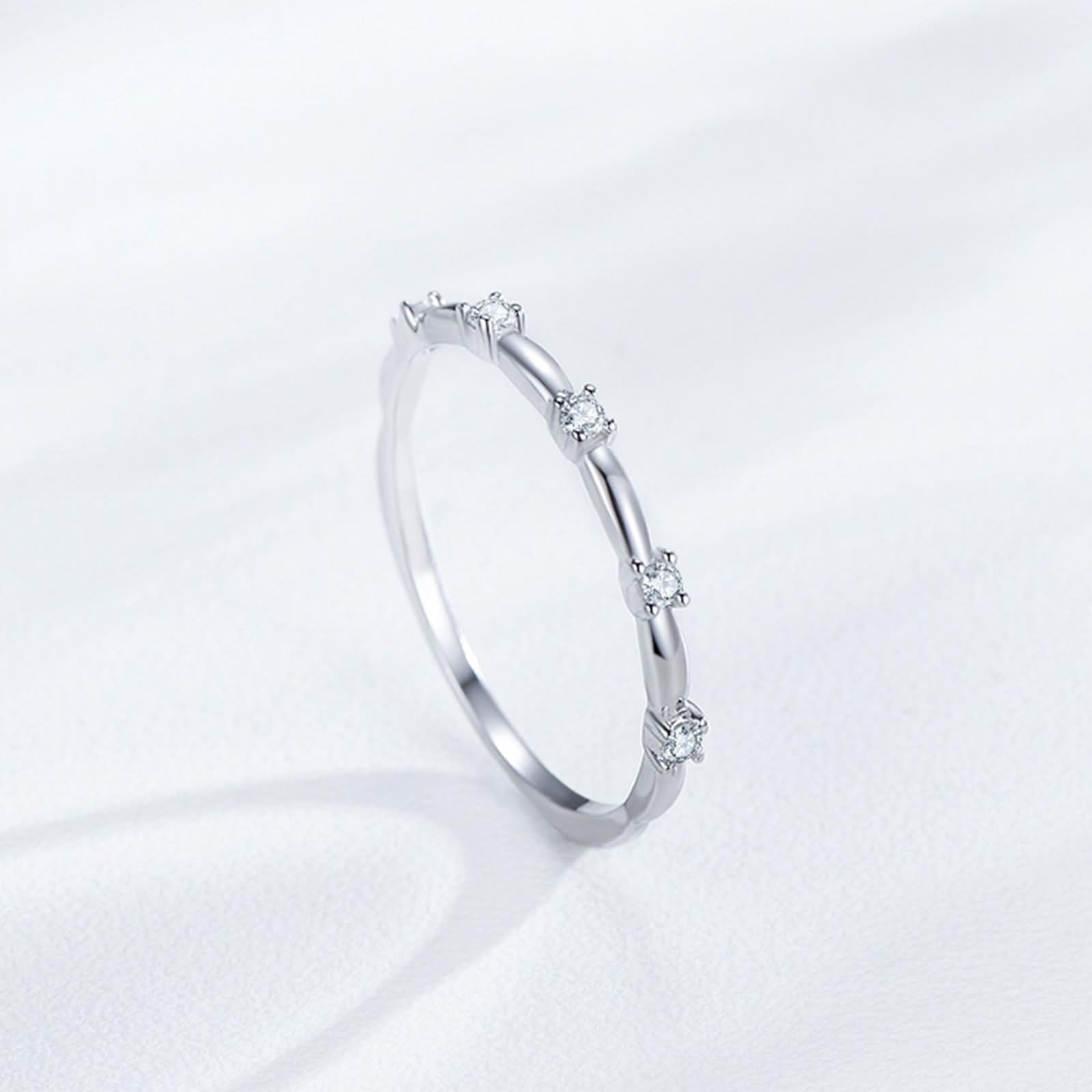 Anillos de amistad para mujer, diseño apilable con diamantes redondos, oro blanco y platino, talla 49 (15,6)