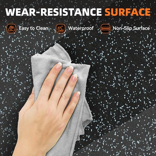 0.79\" Gym Flooring,6 Pcs 24 Sq Ft Rubber Top Floor Tiles for Home Gym High Density EVA Foam Gym Mat with Rubber Top Interlocking Exercise Equipment Matt for Garage/Fitness Room-Black+Blue