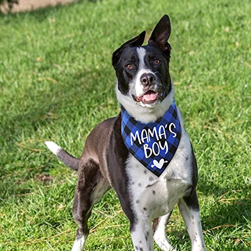 Yhtwin Mama's Boy Blue Plaid Cotton Pet Dog Bandanas, Gender Reveal Photo Pet Scarf Scarves, Dog Birthday Party Decorations Accessories Props For Pet Dog Master Lovers Gift #TOP2