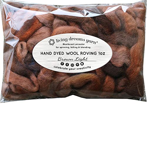 Wool Roving Hand Dyed. Super Soft Bfl Combed Top Pre-Drafted For Easy Hand Spinning. Artisanal Craft Fiber Ideal For Felting, Weaving, Wall Hangings And Embellishments. 1 Ounce. Brown Light #TOP1