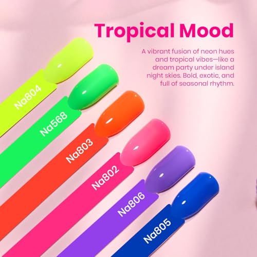 Image of Beetles Neon Gel Nail Polish - Tropical Mood, HEMA-Free 6 Colors Summer Gel Nail Polish Set, 15ML Hot Pink Yellow Blue Purple Green Orange, Soak Off UV LED Rainbow Bright Summer Nails Art Holiday