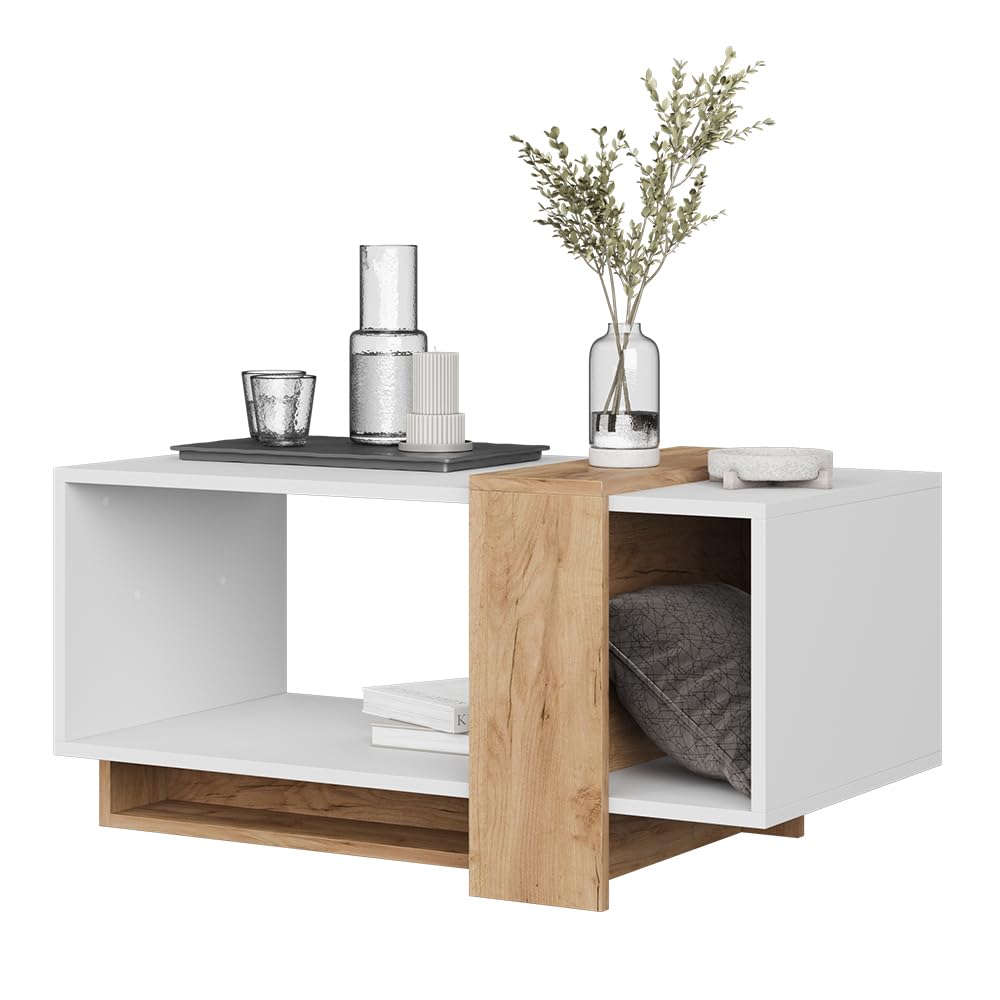 Vicco Mesa de Centro Aven, Roble Blanco/Dorado, 91.8 x 49 cm