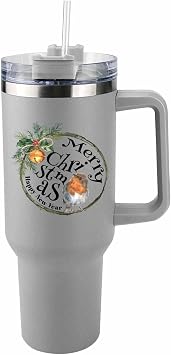 40 Oz Tumbler with Handle,Christmas Robin Xmas Bell Stainless Steel Tumblers with lid and Straw Vacuum Insulated Travel Coffee Mug,Pine Branch Vine Leak-proof Cup Water Bottle
