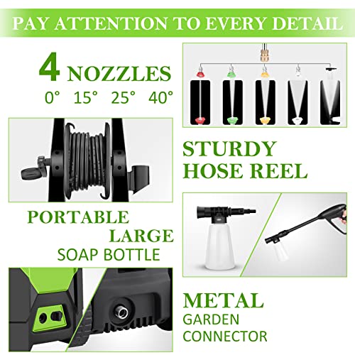 Suyncll Pressure Washer, 3.1Gpm Electric Power Washer,1600W High Pressure Washer, Professional Washer Cleaner, With 4 Nozzles, Soap Bottle And Hose, Best For Cleaning Cars,Driveways,Patios #TOP2