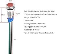 Vista 6 de 6mm 3V-4.5V-5V-6V-7.5V-9VDC lámpara de señal impermeable con cable, luz indicadora LED metálica de ahorro de energía (5 piezas x LED rojo)