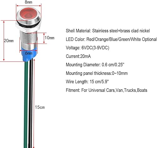 Vista 11 de 5 unids 0.236 in 3V-4.5V-5V-6V-7.5V-9VDC LED Indicador de Metal Luz Impermeable Lámpara de Señal Piloto Dash Direccional Coche Camión Barco