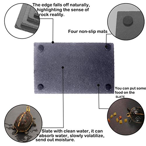 image for Linifar 2 Pack Reptile Basking Platform Rock, Tortoise Slate Feeding D