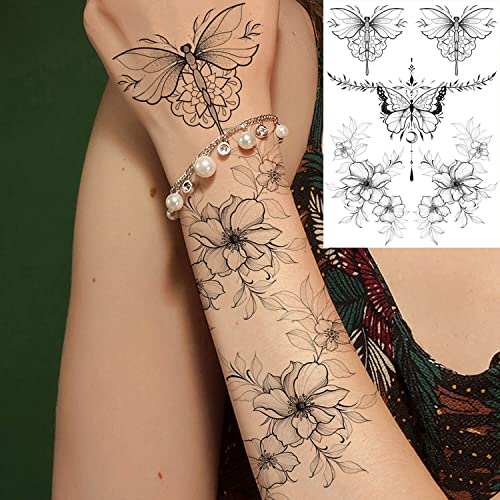 Glaryyears Latest Temporary Tattoo For Women Girls Adults, 9-Pack Black Large Realistic Snake Tattoos Stickers, Variery Pack Fake Tattoos Butterfly Mermaid, Body Tattoos For Chest Waist Arm Thigh #TOP3
