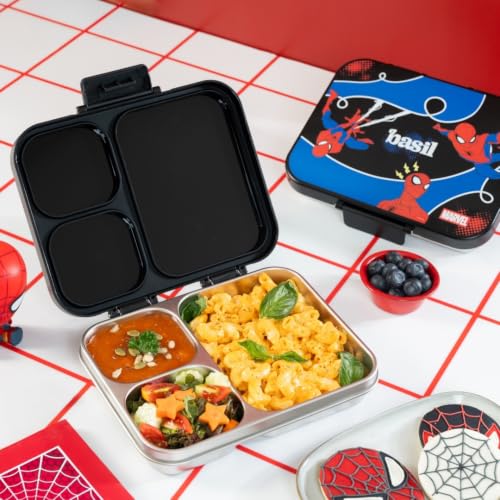 Image of Basil Bento Ace 3C Stainless Steel Lunch Box for Kids | 3 Compartment Leakproof Tiffin Box for Teens & Adults | BPA-Free, Easy-to-Open School Lunch Box | Sling Strike
