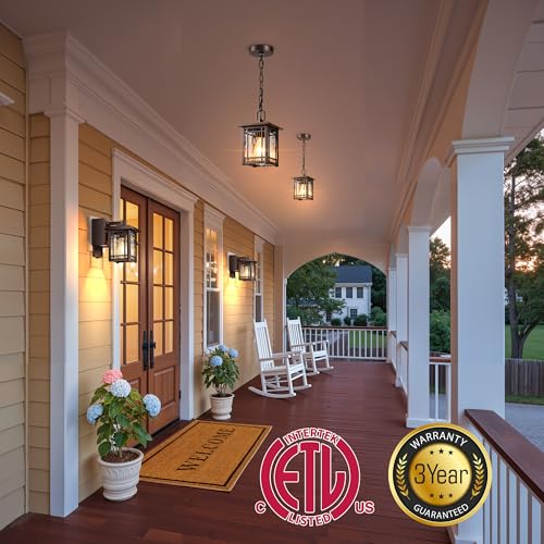 Image of Modern Hanging Light Fixtures, Oil Rubbed Bronze Outdoor Pendant Lights for Porch, Anti-Rust Hanging Porch Lantern with Adjustable Chain, Outside Chandelier Light for Gazebo, Eaves, Entrance