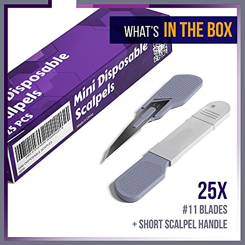MyMed Disposable Mini #11 Scalpel Blades| Mini Box Cutter #11 Sharp Carbon-Steel Blades | Pack of 25 Surgical Scalpel Blades for Dermaplaning, Podiatry, Opening Boxes and Mail, Crafts & More